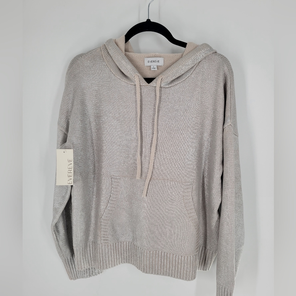 Evereve Silver Oatmeal Aspen Metallic Hoodie Size L New - Picture 2 of 6